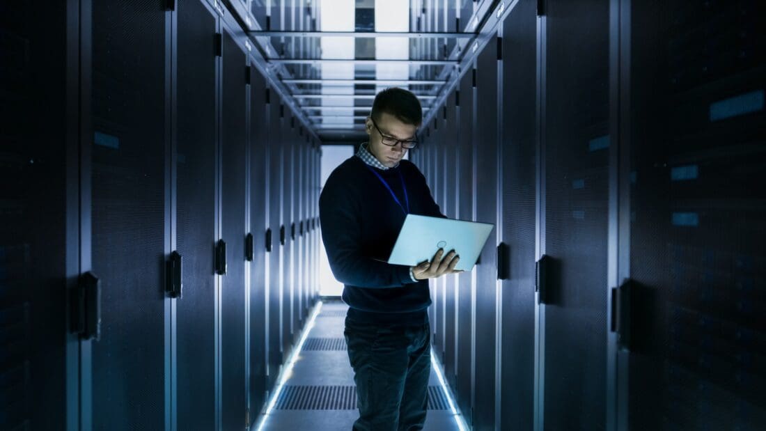 Man working in data center