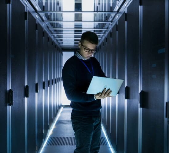 Man working in data center